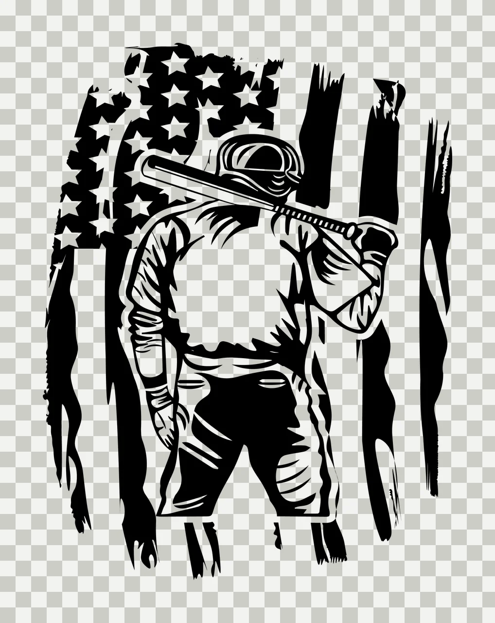 Baseball Player Silhouette Against A Distressed Flag Background bat transparency and detail preview thumbnail