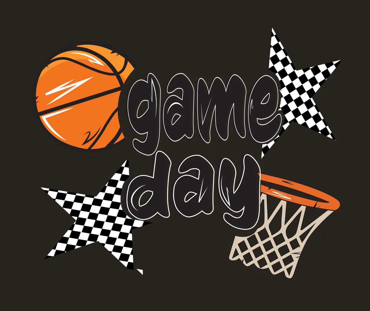 Game Day Basketball And Net Design hoop stars graphic art black contrast preview thumbnail