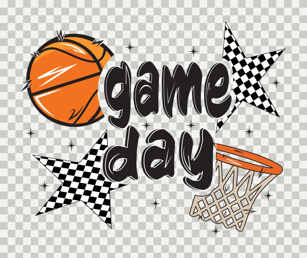 Game Day Basketball And Net Design hoop stars graphic art black transparency and detail preview thumbnail