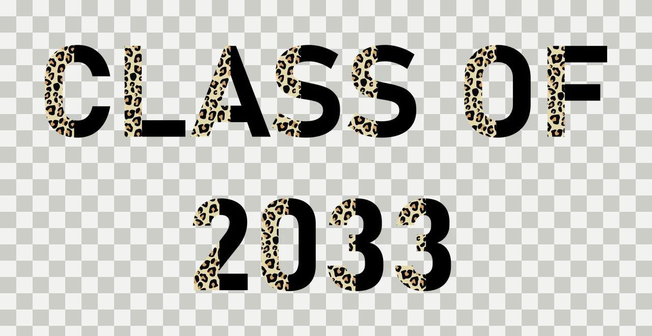 CLASS OF 2033 Typography Design with text, numbers, leopard print pattern and split lettering in black, tan and beige transparency and detail preview thumbnail