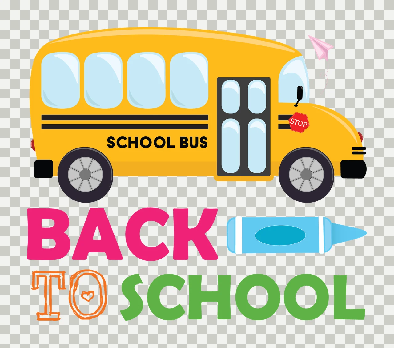 Back To School Bus And Pencil driving paper plane black white transparency and detail preview thumbnail