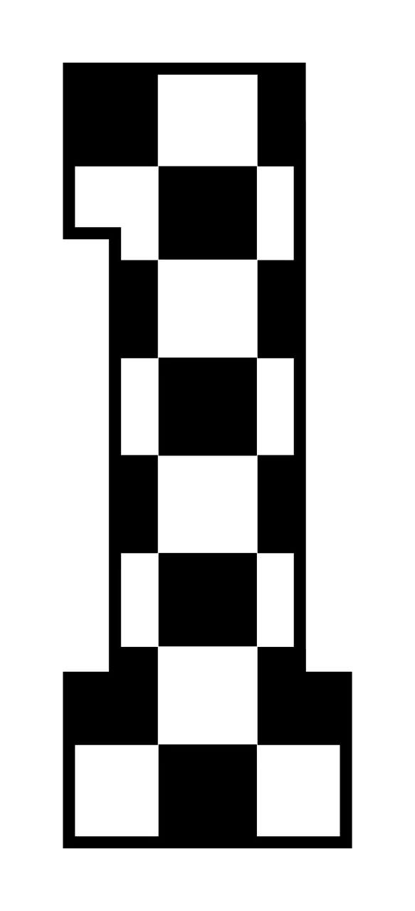 1 A Vertical Number One With Black checkerboard patterned white