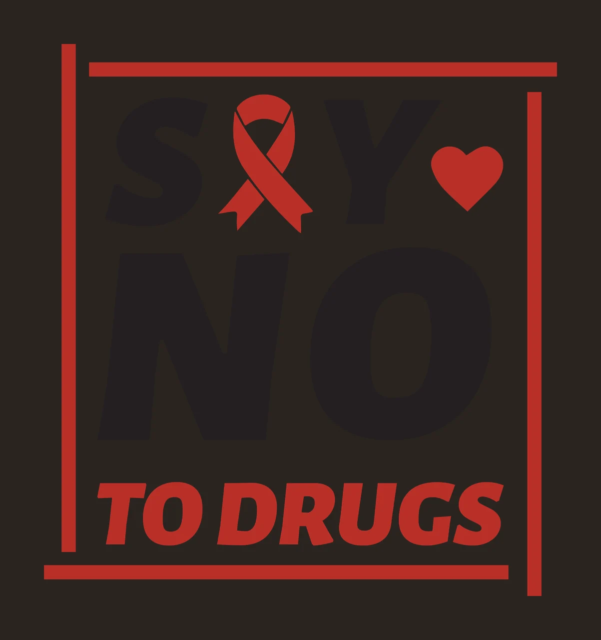 SAY NO TO DRUGS Say No to Drugs Design with red ribbon, red heart, black letters S Y N O and red square border in white contrast preview thumbnail