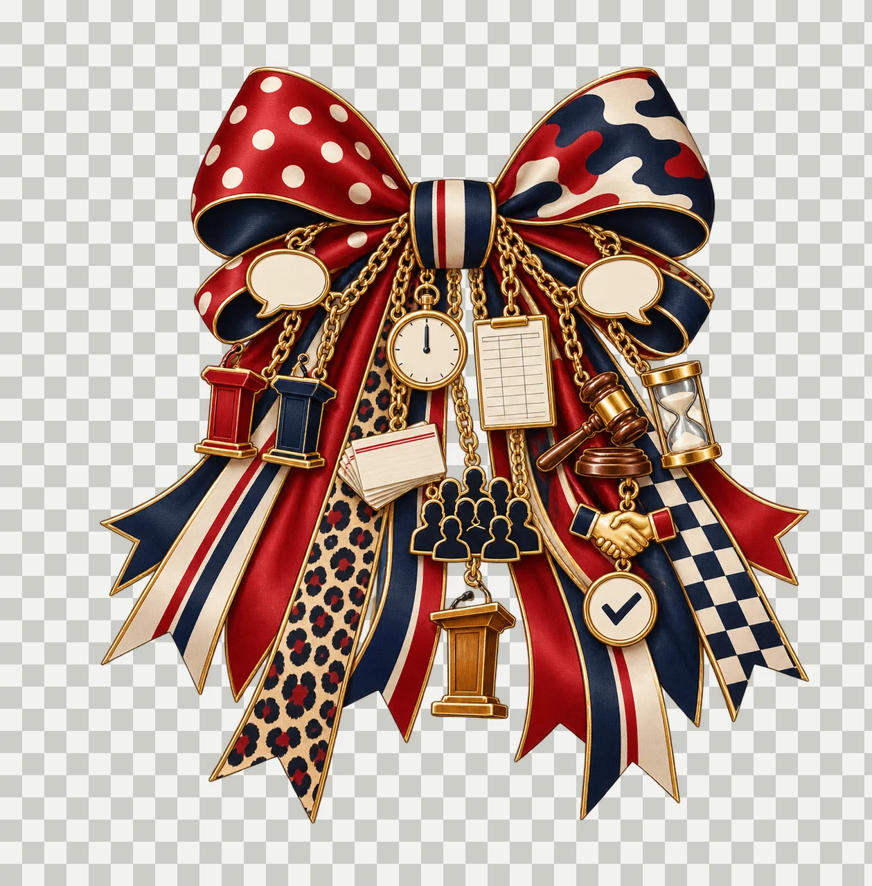 Debate Coach Bow Charm PNG, Gold Chain Charms, Transparent Sublimation Design, Digital Download transparency and detail preview thumbnail