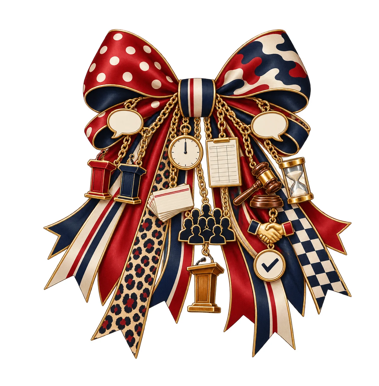 Debate Coach Bow Charm PNG, Gold Chain Charms, Transparent Sublimation Design, Digital Download