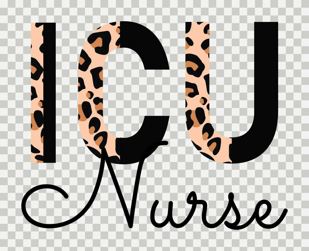Icu Nurse Text With Leopard Print displaying graphic typography transparency and detail preview thumbnail