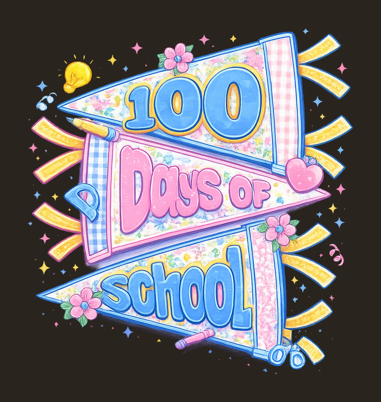Preppy Teacher 100 Days of School Floral Pennants Glitter contrast preview thumbnail