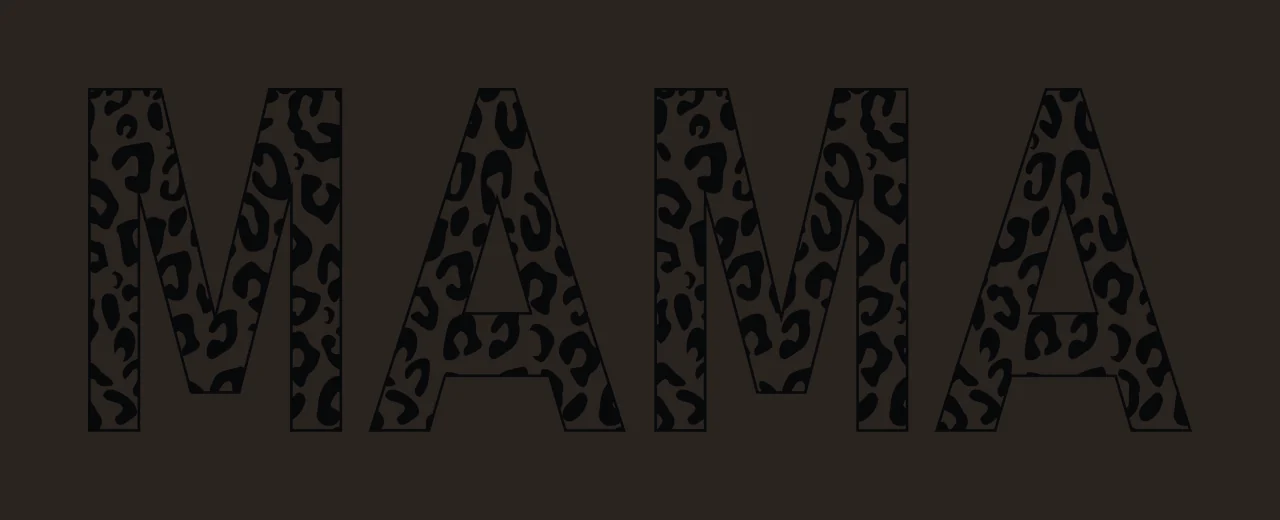 MAMA Typography Design with capital letters, leopard print pattern and bold text in black and white contrast preview thumbnail