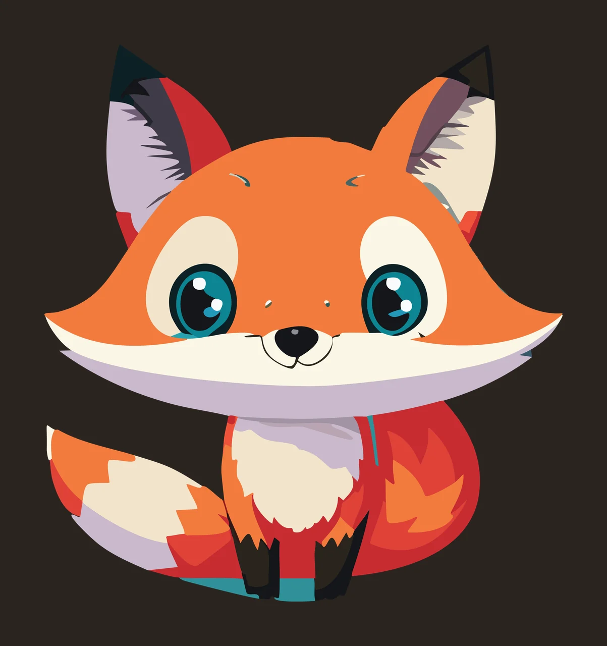 Animal Fox Sitting With Detailed Fur tail ears line drawing contrast preview thumbnail