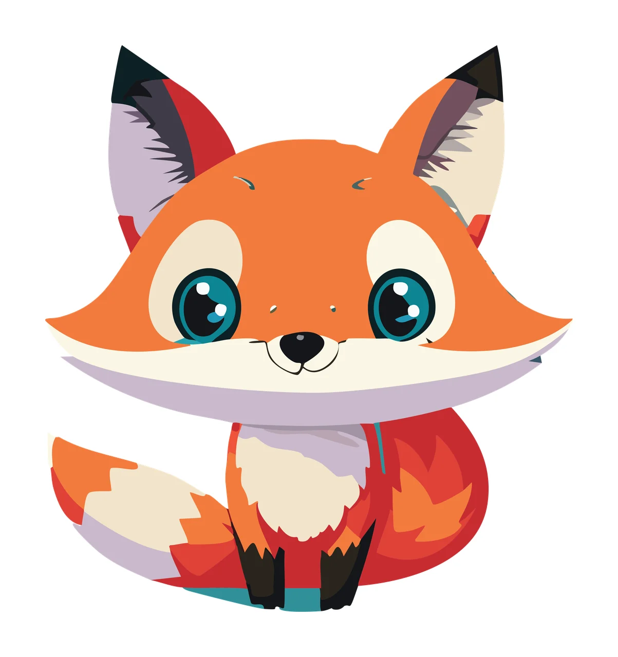 Animal Fox Sitting With Detailed Fur tail ears line drawing