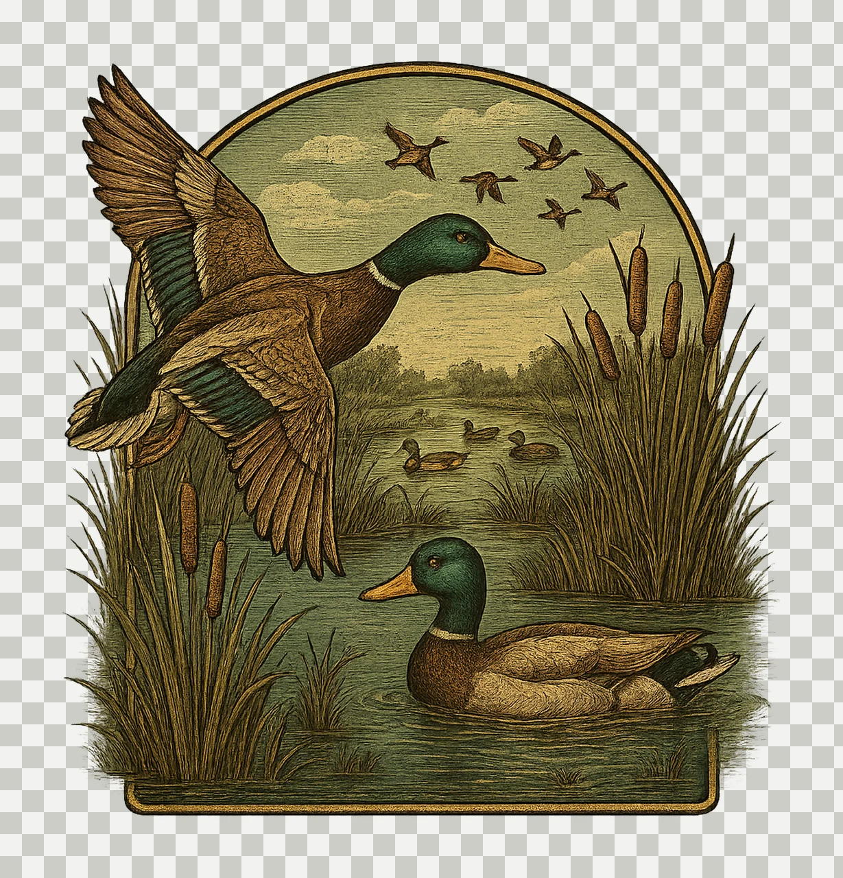 Retro Flying Mallard Duck Hunting Sublimation Fall Duck transparency and detail preview thumbnail