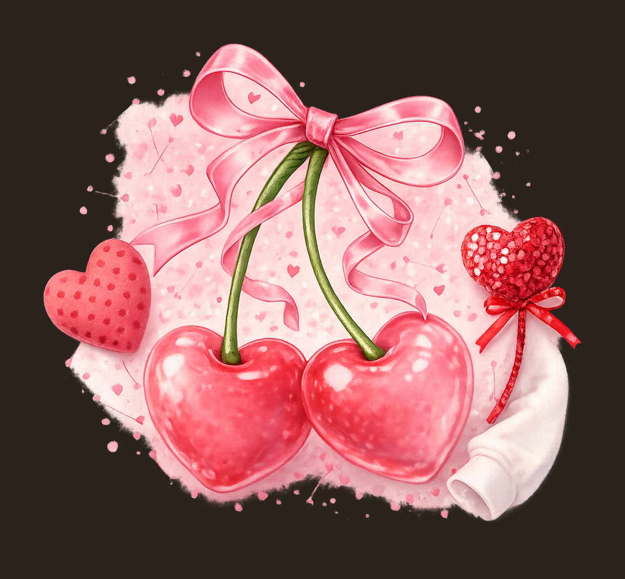 Valentines Day Cherries Hearts Bows Coquette Variation A contrast preview thumbnail