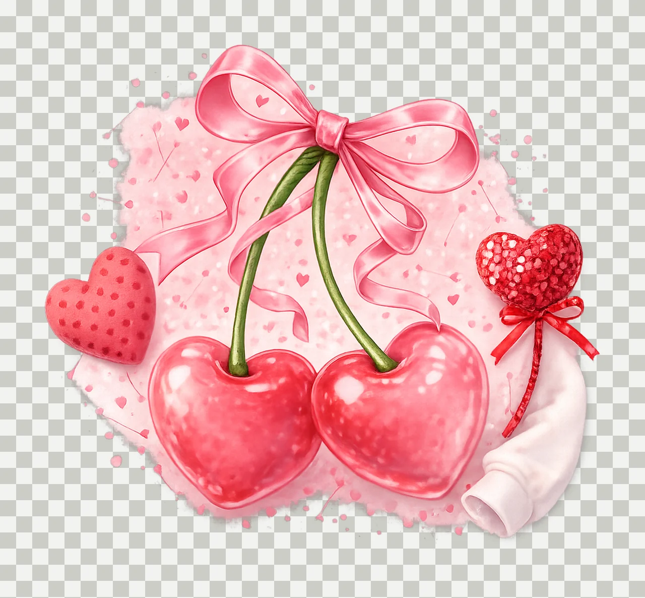 Valentines Day Cherries Hearts Bows Coquette Variation A transparency and detail preview thumbnail