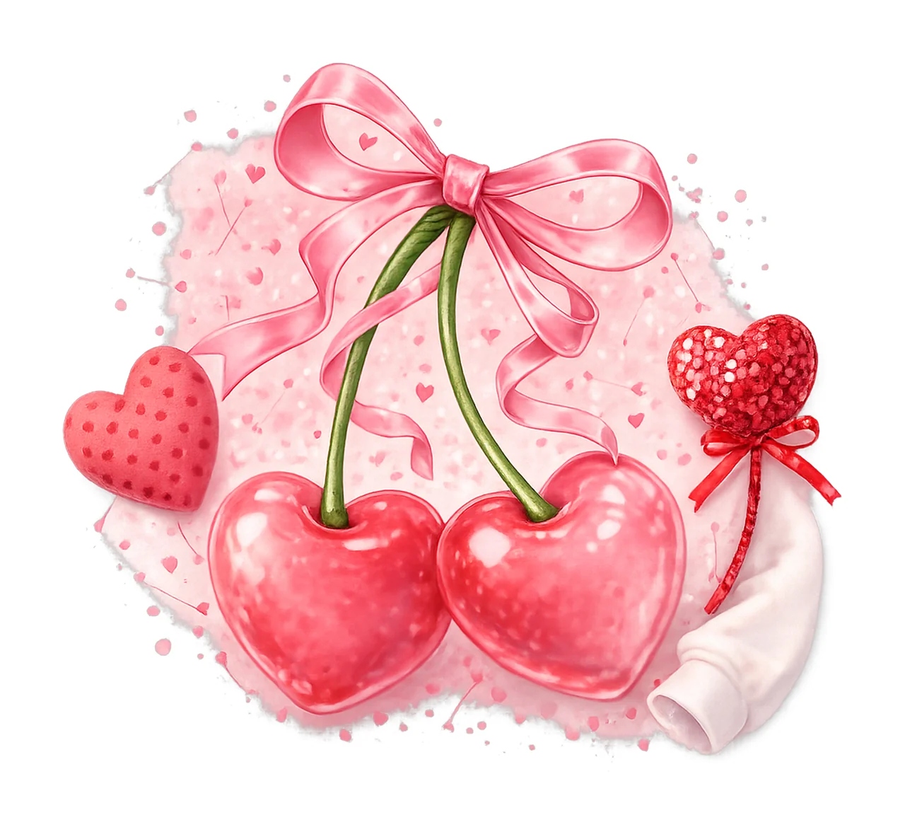 Valentines Day Cherries Hearts Bows Coquette Variation A