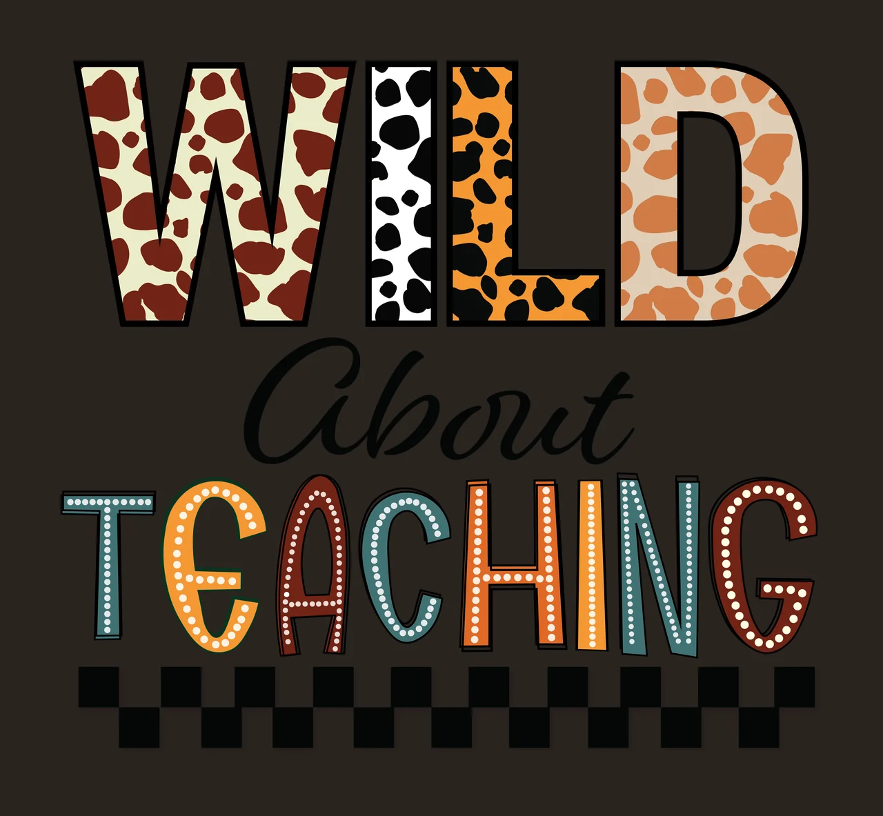 Wild About Teaching Leopard Print Text Display Checkered pattern contrast preview thumbnail