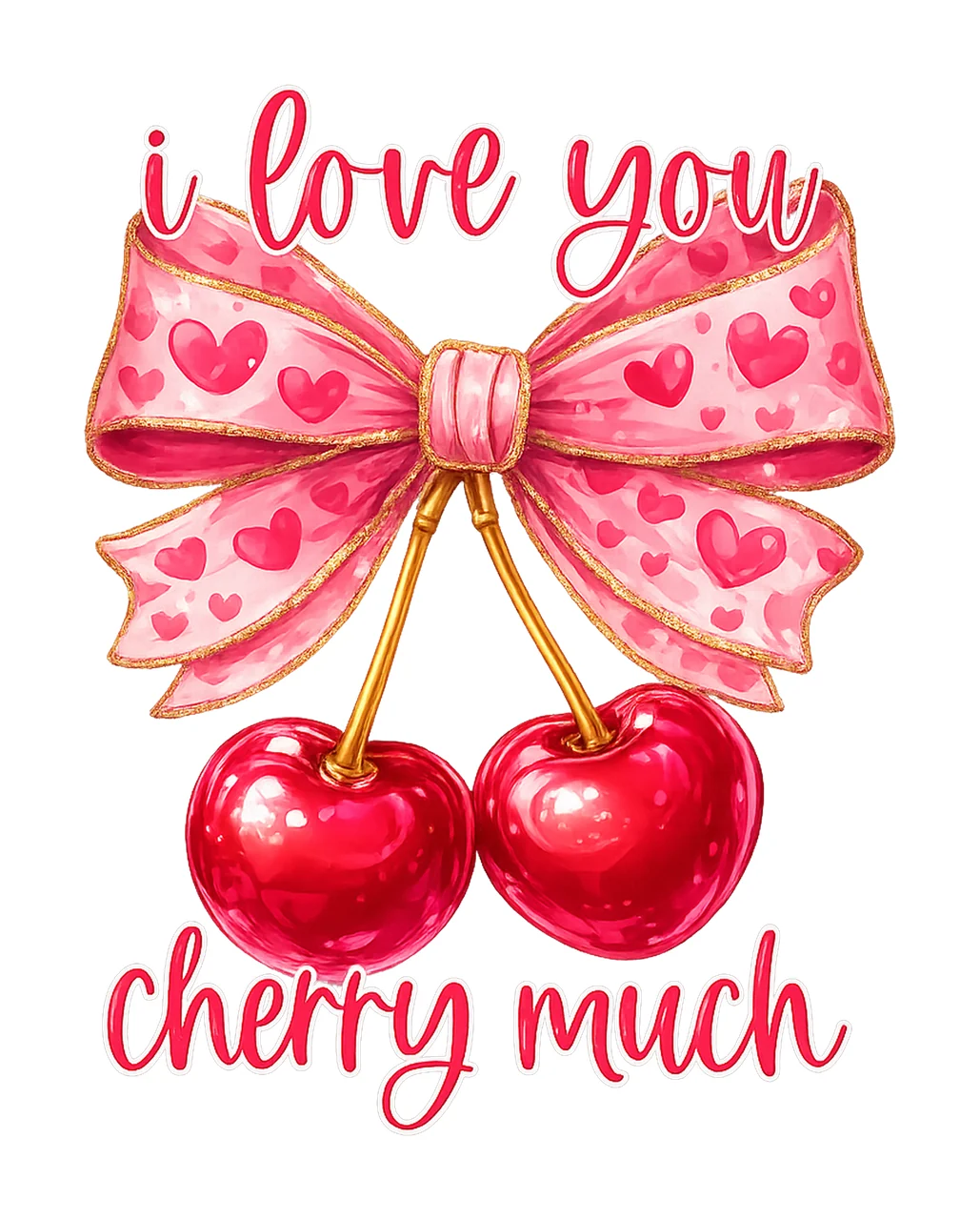 Love You Cherry Much Valentines Cute Bow Design Vday Shirt