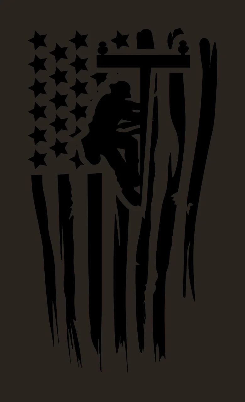 Utility Worker Flag Silhouette Image climbing pole black white contrast preview thumbnail