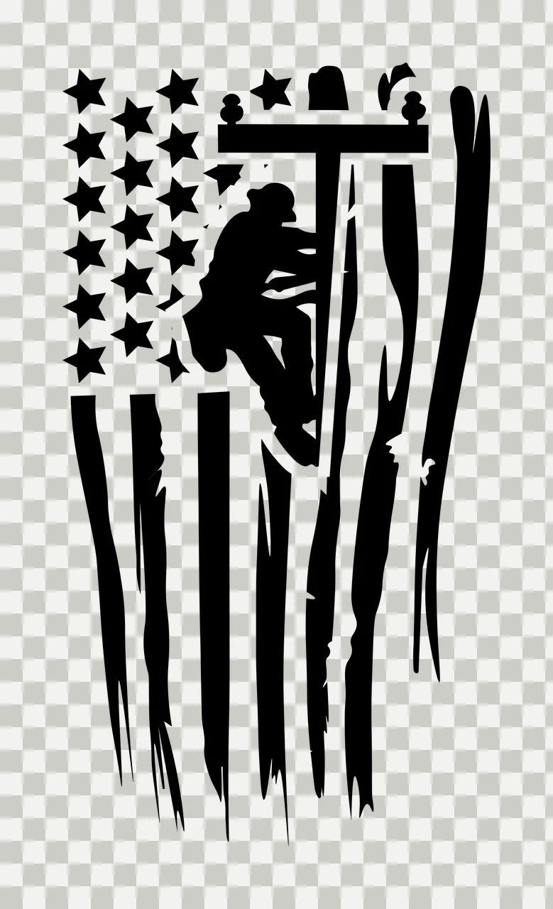 Utility Worker Flag Silhouette Image climbing pole black white transparency and detail preview thumbnail