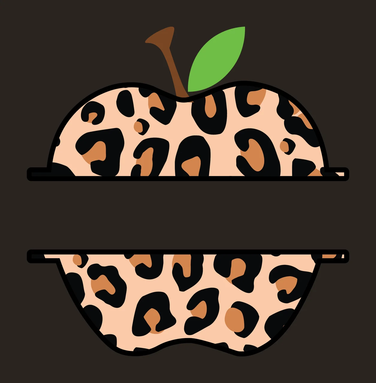 Apple With Peach Colored Leopard Print brown stem green leaf contrast preview thumbnail