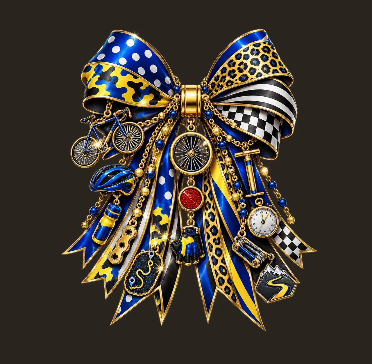 Cyclist Bow Charm PNG, Themed Gold Chain Charms, Coquette Ribbon Sublimation Design, Transparent Digital Download contrast preview thumbnail