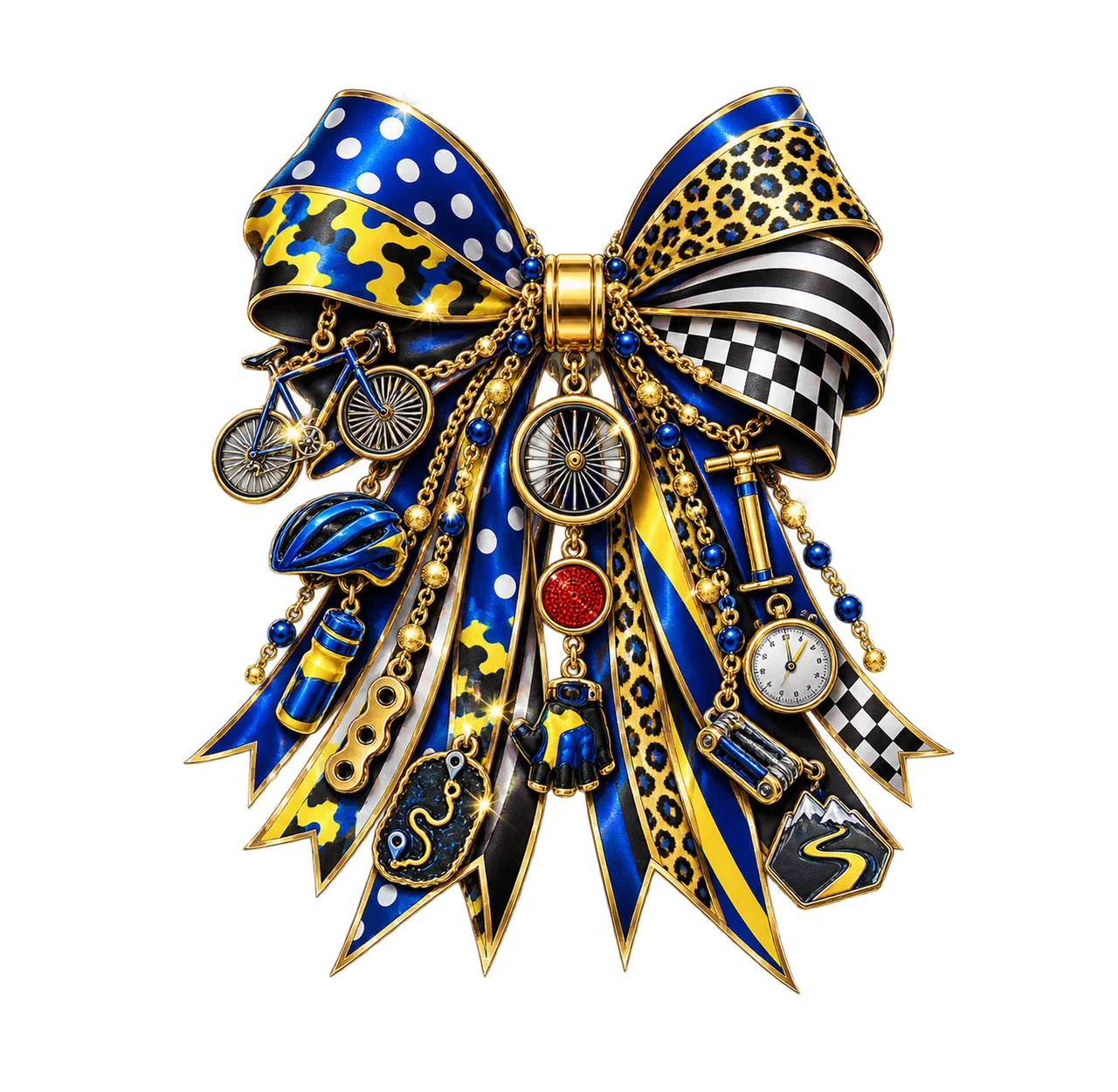 Cyclist Bow Charm PNG, Themed Gold Chain Charms, Coquette Ribbon Sublimation Design, Transparent Digital Download