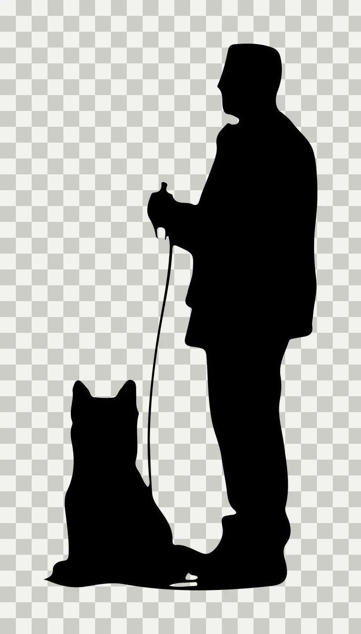 Dog Silhouette Of A Standing Person Holding Leash and black transparency and detail preview thumbnail