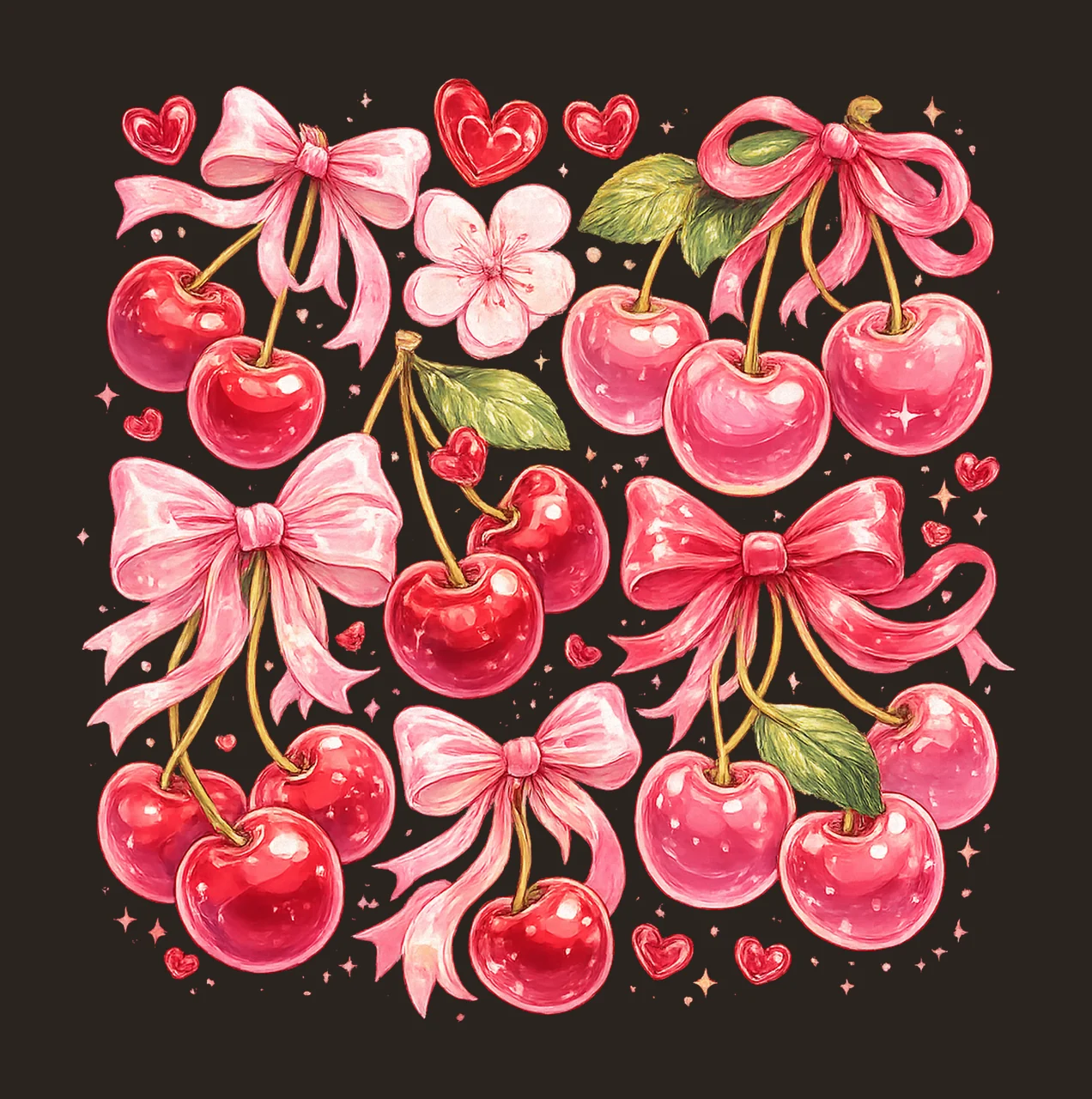 Boho Cherry Coquette Sublimation Design Preppy Cherries contrast preview thumbnail