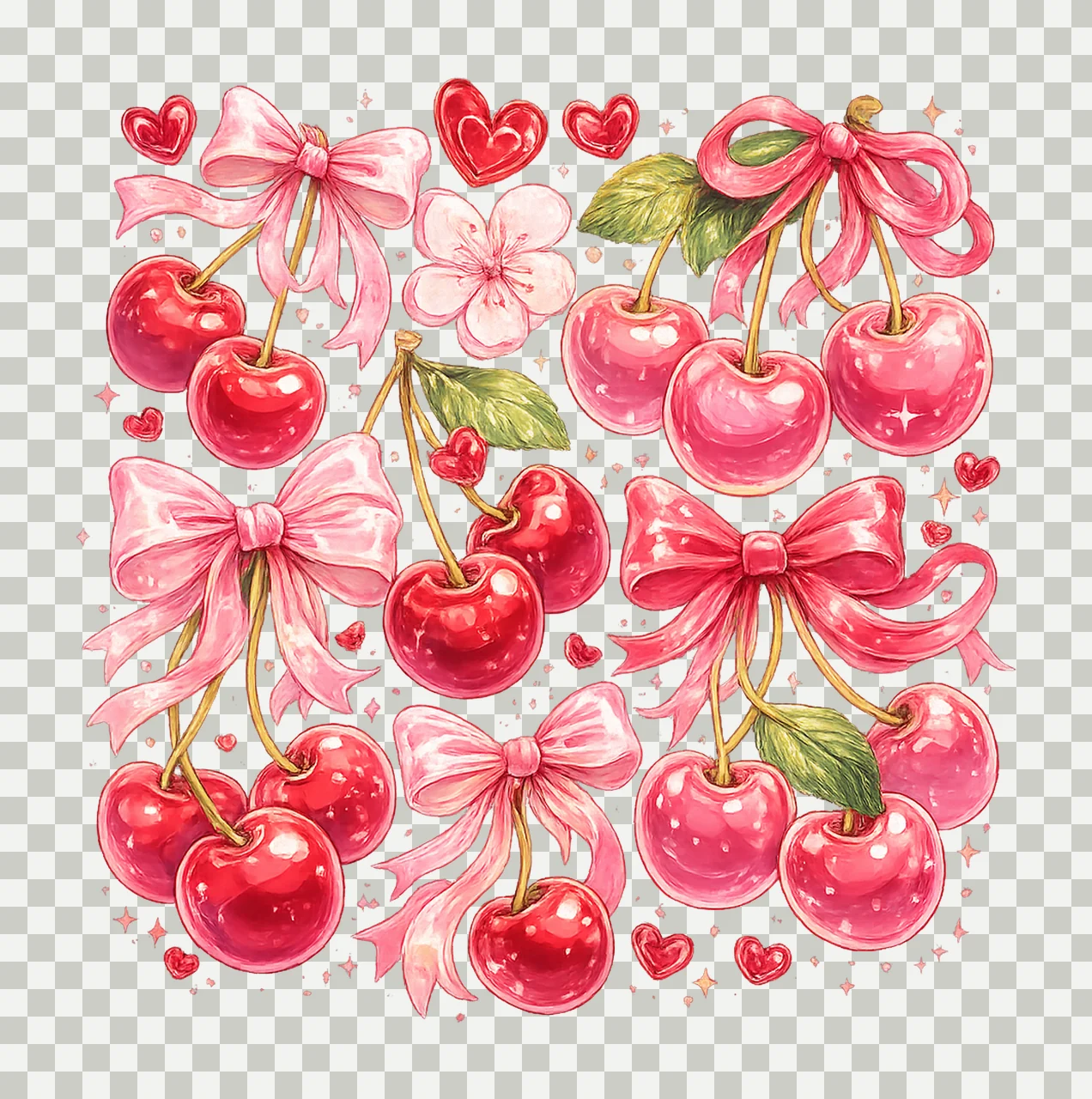 Boho Cherry Coquette Sublimation Design Preppy Cherries transparency and detail preview thumbnail