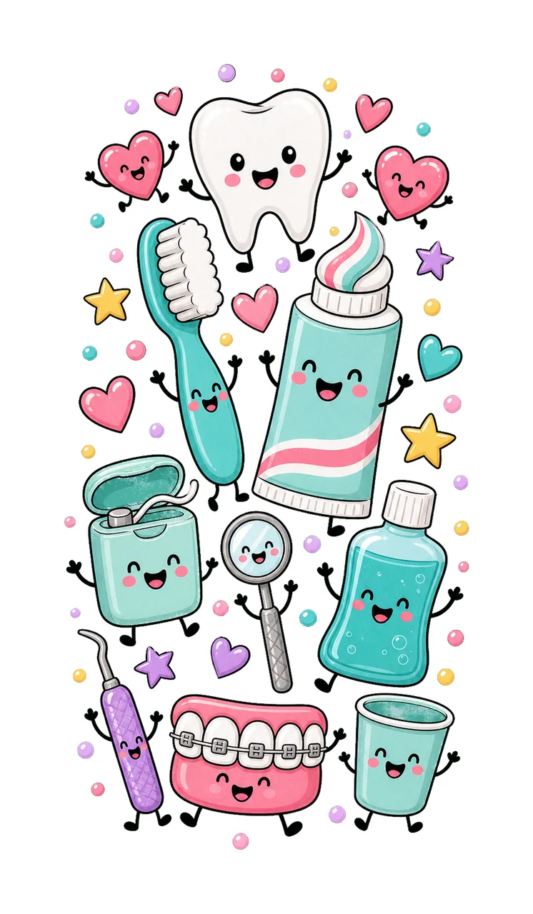 Dentist Doodle Cute Dental Characters Design Variation D
