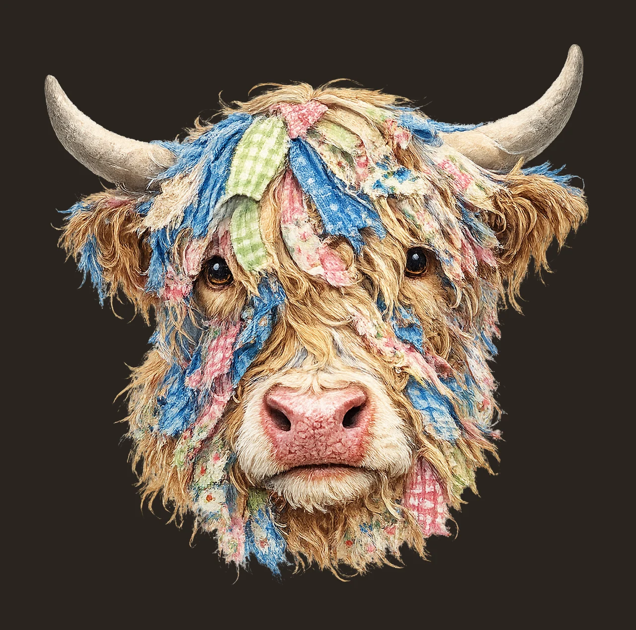 Patchwork Highland Cow Rustic Farmhouse Quilt Design contrast preview thumbnail
