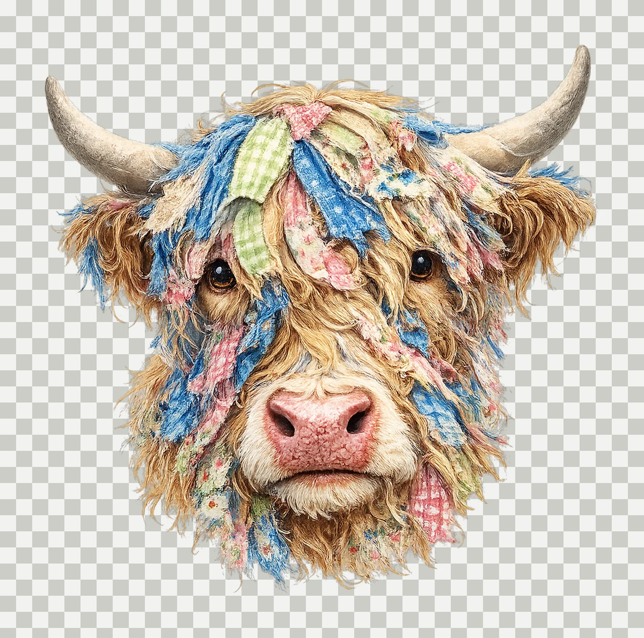Patchwork Highland Cow Rustic Farmhouse Quilt Design transparency and detail preview thumbnail