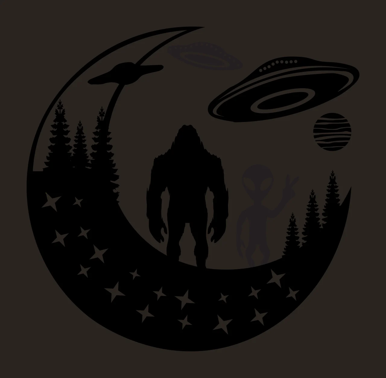 Alien Black Crescent Moon With Scene hovering creature ufo contrast preview thumbnail
