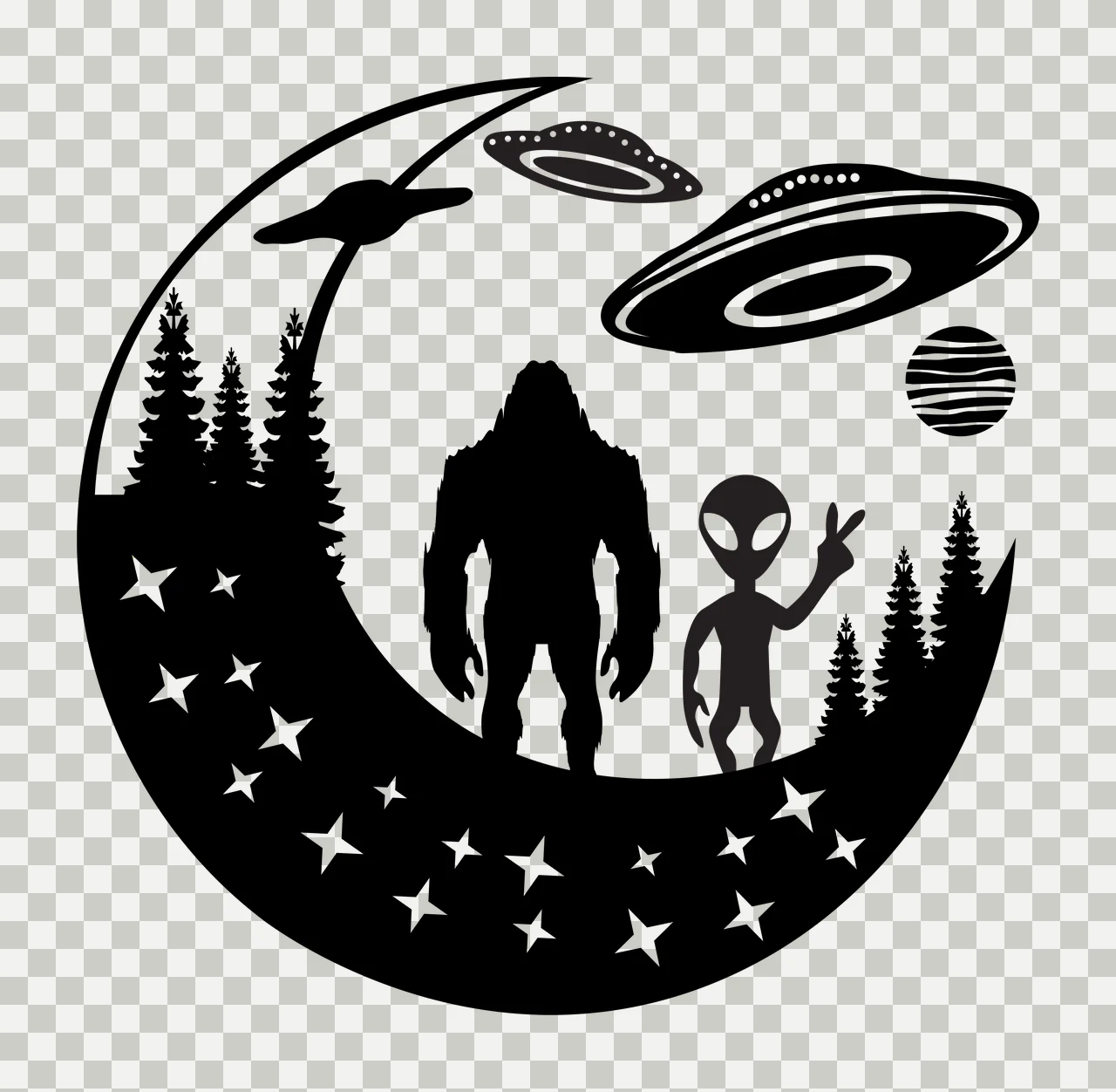 Alien Black Crescent Moon With Scene hovering creature ufo transparency and detail preview thumbnail