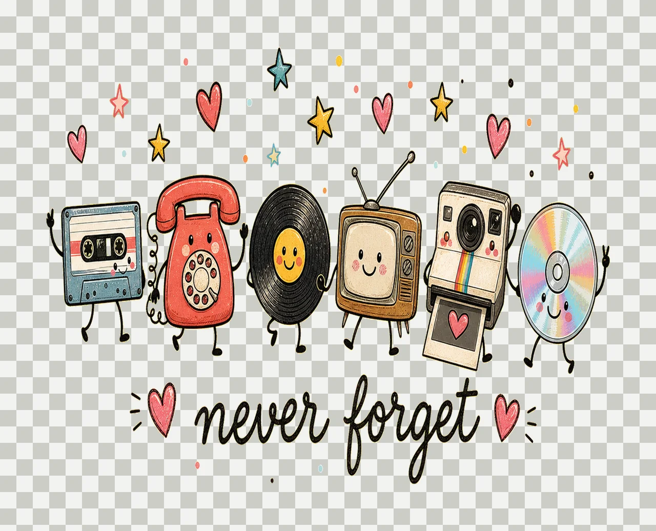 Never Forget Cute Retro Vinyl Sublimation Design Variation A transparency and detail preview thumbnail