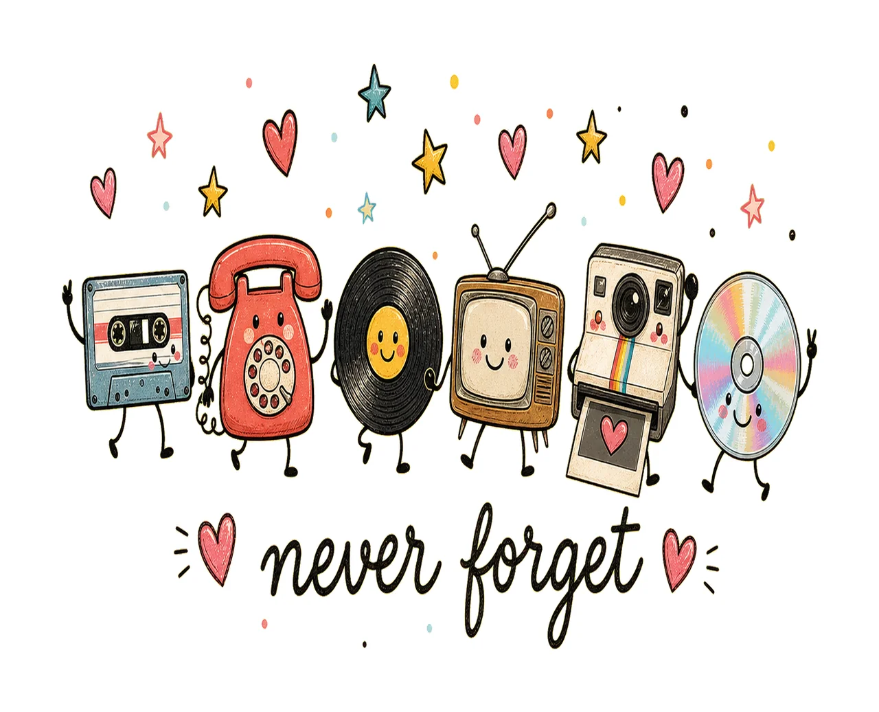 Never Forget Cute Retro Vinyl Sublimation Design Variation A