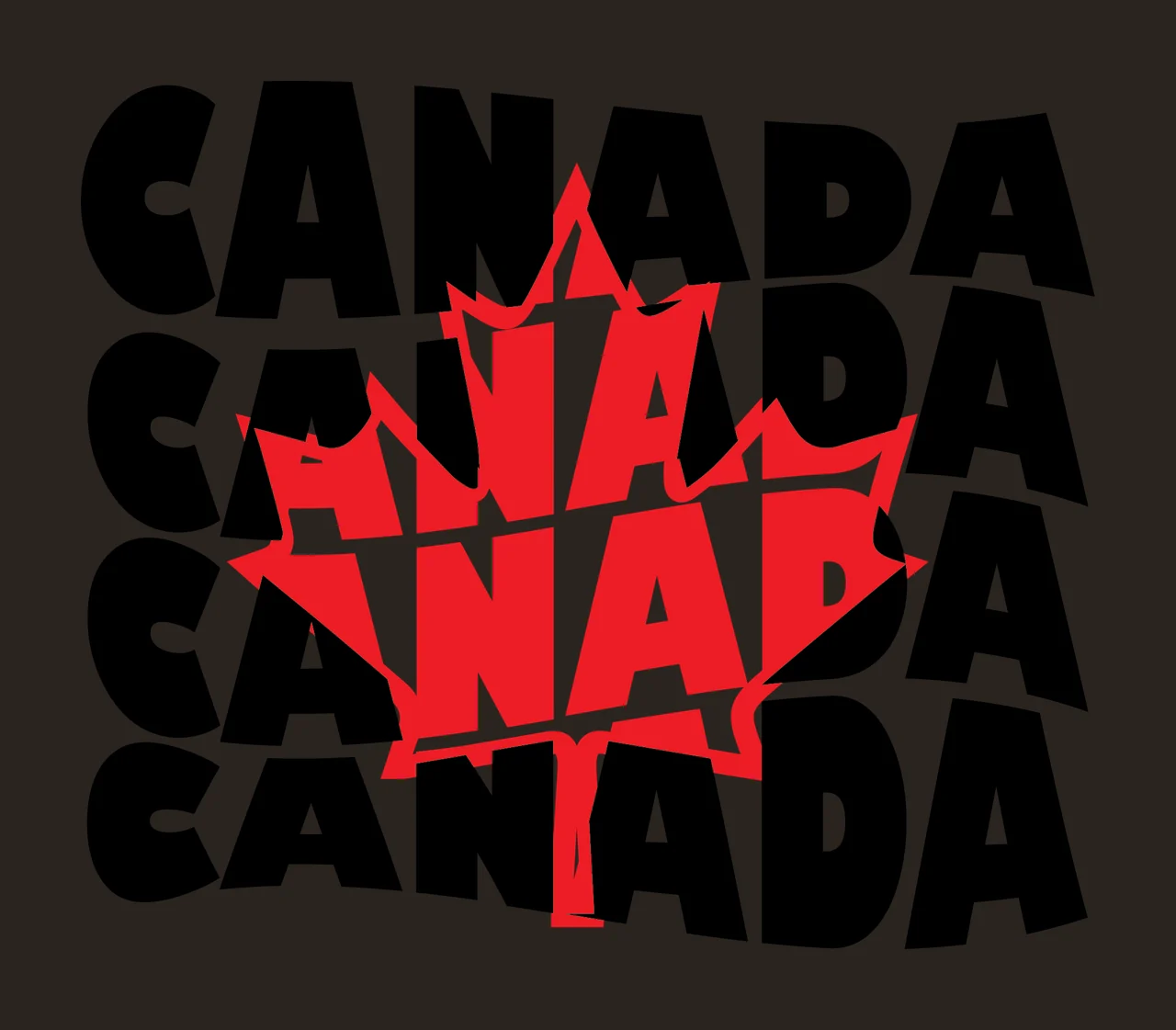 Canada Word Art With Maple Leaf stacked silhouette black white contrast preview thumbnail