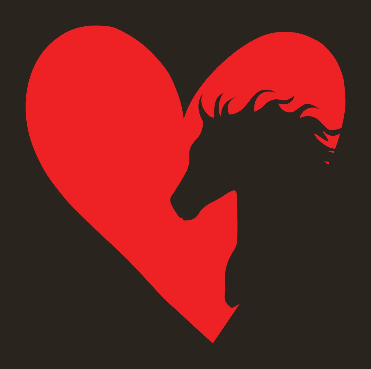 Heart-shaped silhouette with embedded horse head profile Illustration with red heart, white horse head and horse mane details contrast preview thumbnail