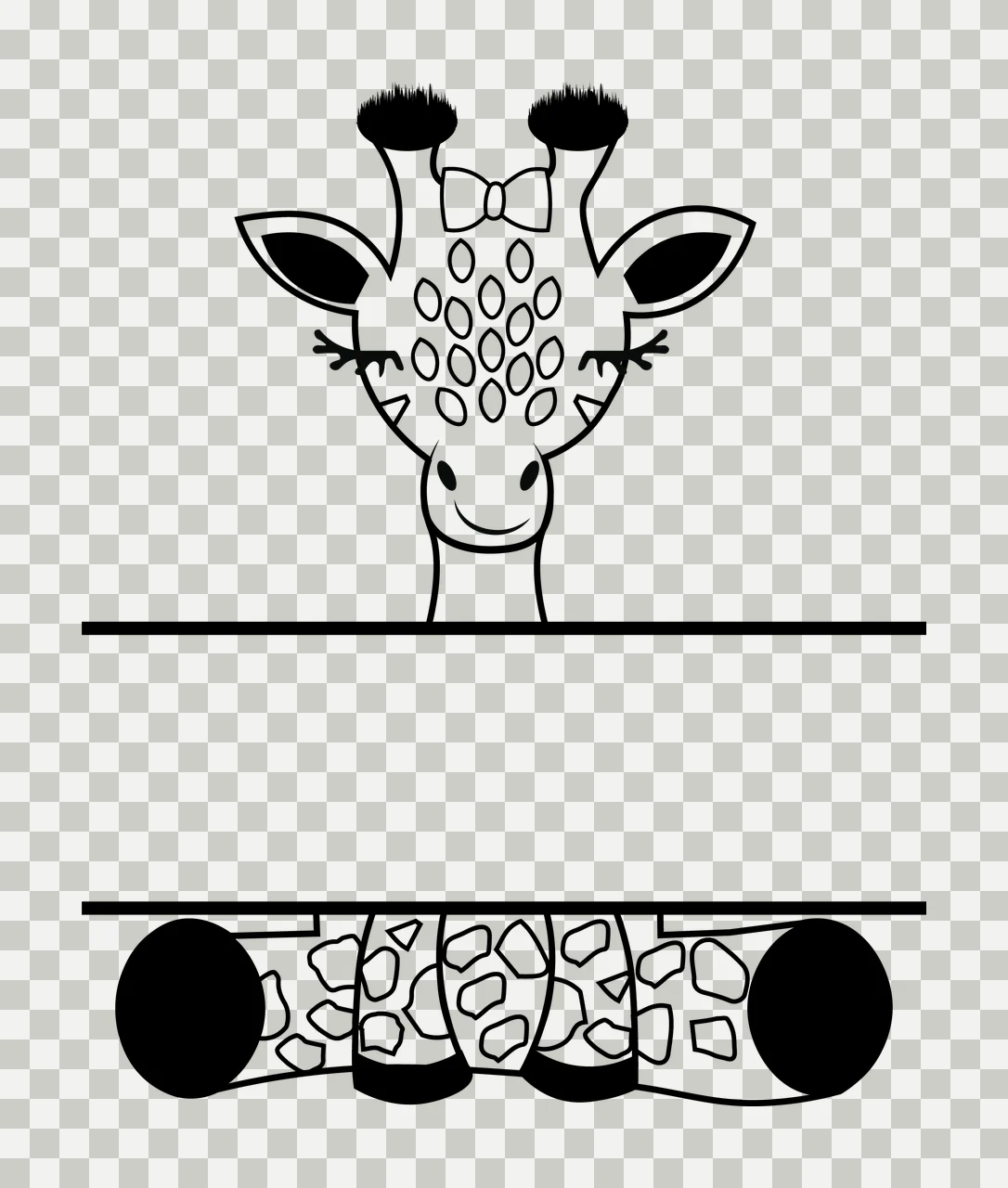 Animal Giraffe Head And Body With Banner posing legs bow simple line transparency and detail preview thumbnail