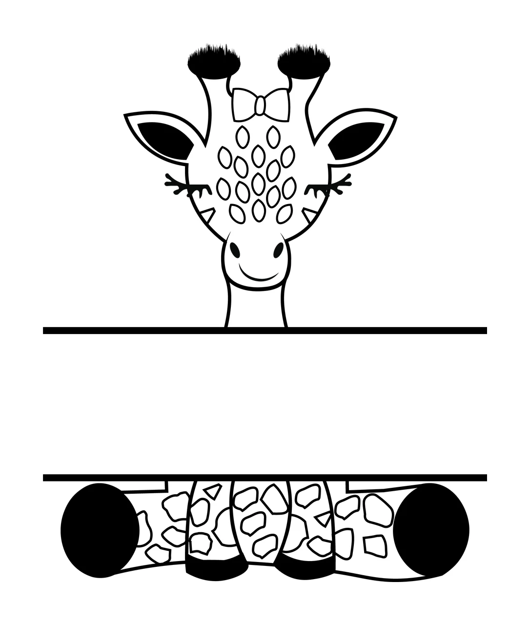 Animal Giraffe Head And Body With Banner posing legs bow simple line
