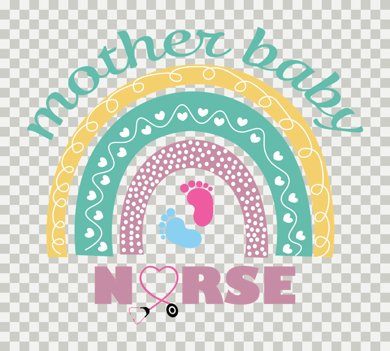 Mother Baby Nurse Graphic Rainbow stationary footprints stethoscope transparency and detail preview thumbnail