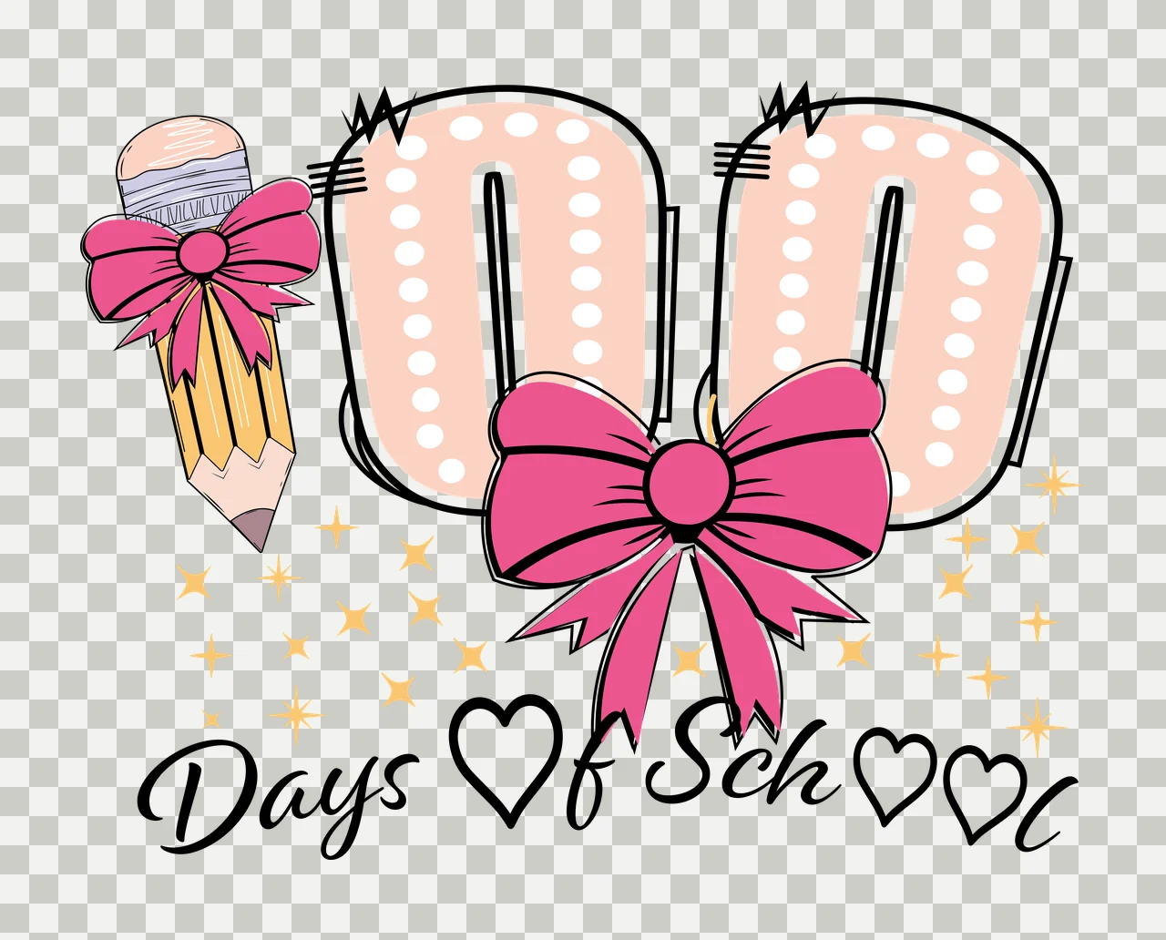 Bow 100 Days Of School With Stars celebrating hearts black transparency and detail preview thumbnail