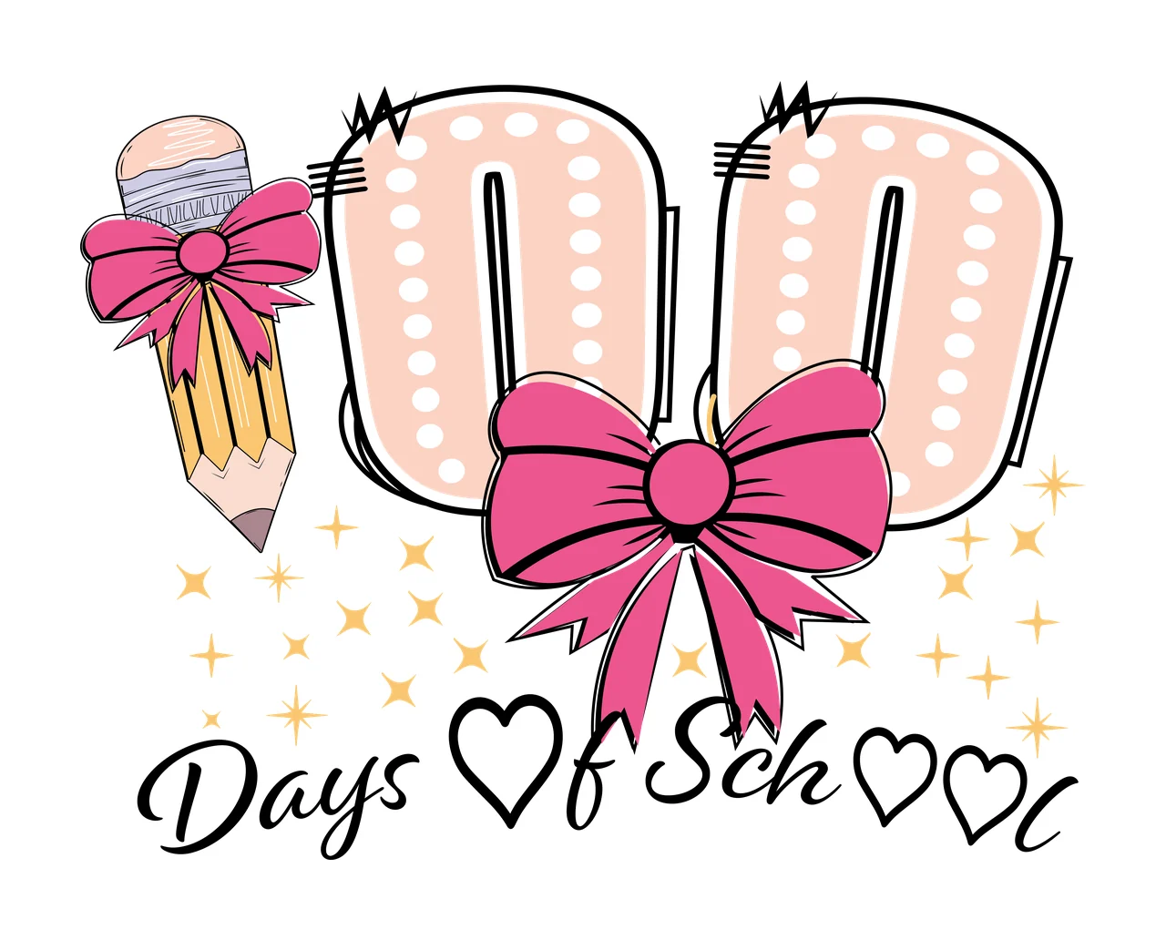 Bow 100 Days Of School With Stars celebrating hearts black