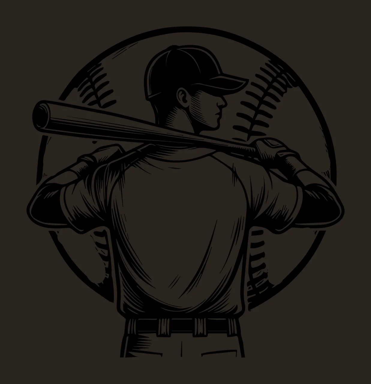 Baseball Player Player On Silhouette Holding Bat sketch black contrast preview thumbnail