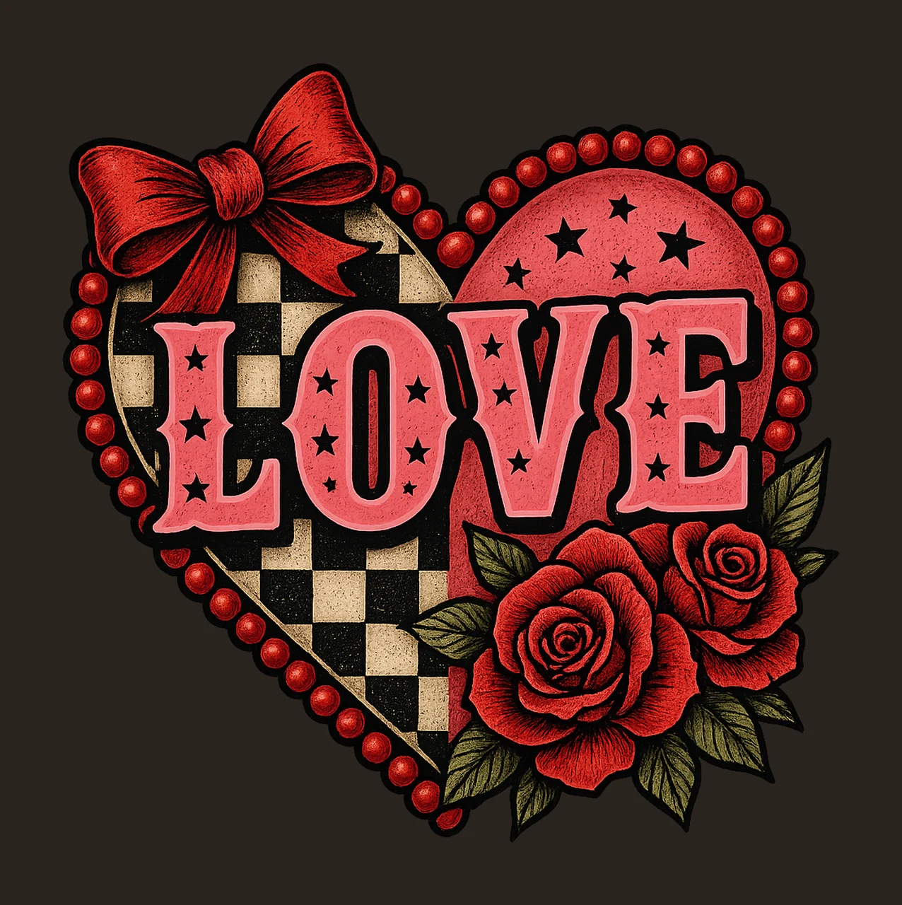 XOXO Checkered Heart Valentines Day Sublimation Design Love contrast preview thumbnail