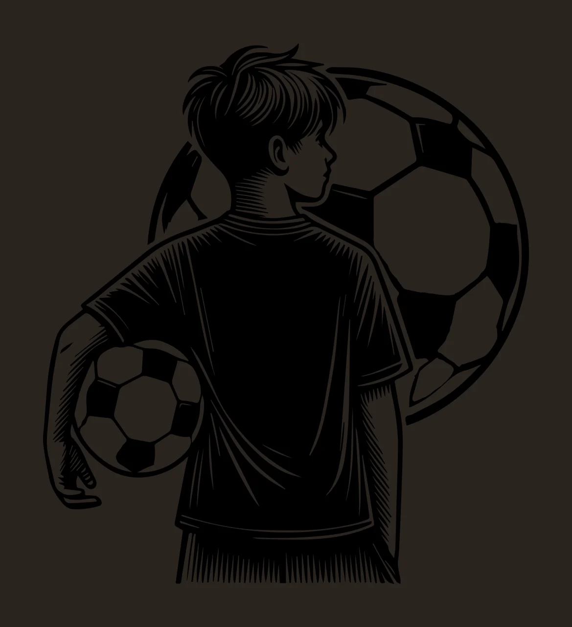 Soccer Ball Boy With Illustration standing engraving line art contrast preview thumbnail