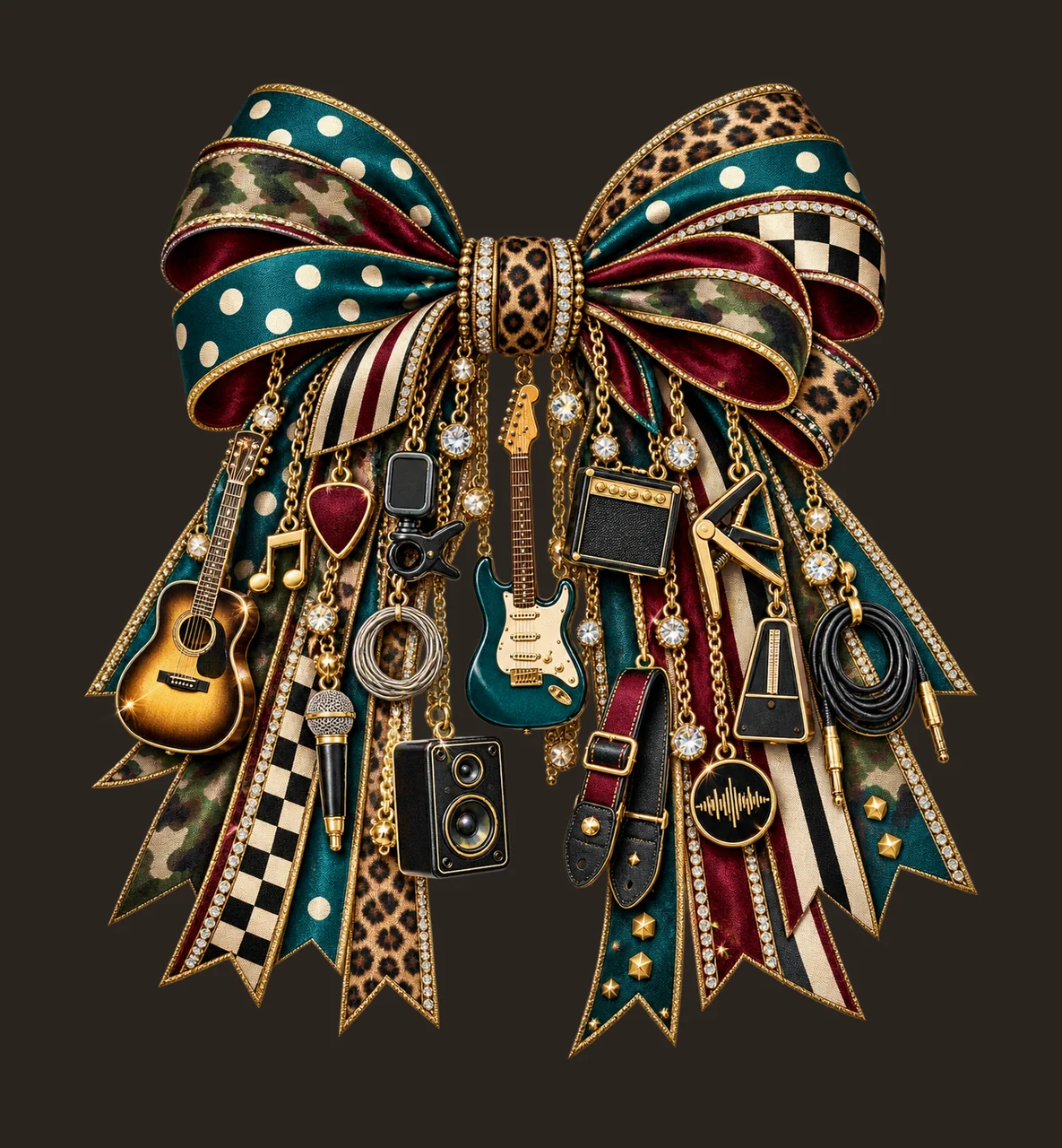 Guitar Player Bow Charm PNG, Themed Gold Chain Charms, Coquette Ribbon Sublimation Design, Transparent Digital Download contrast preview thumbnail