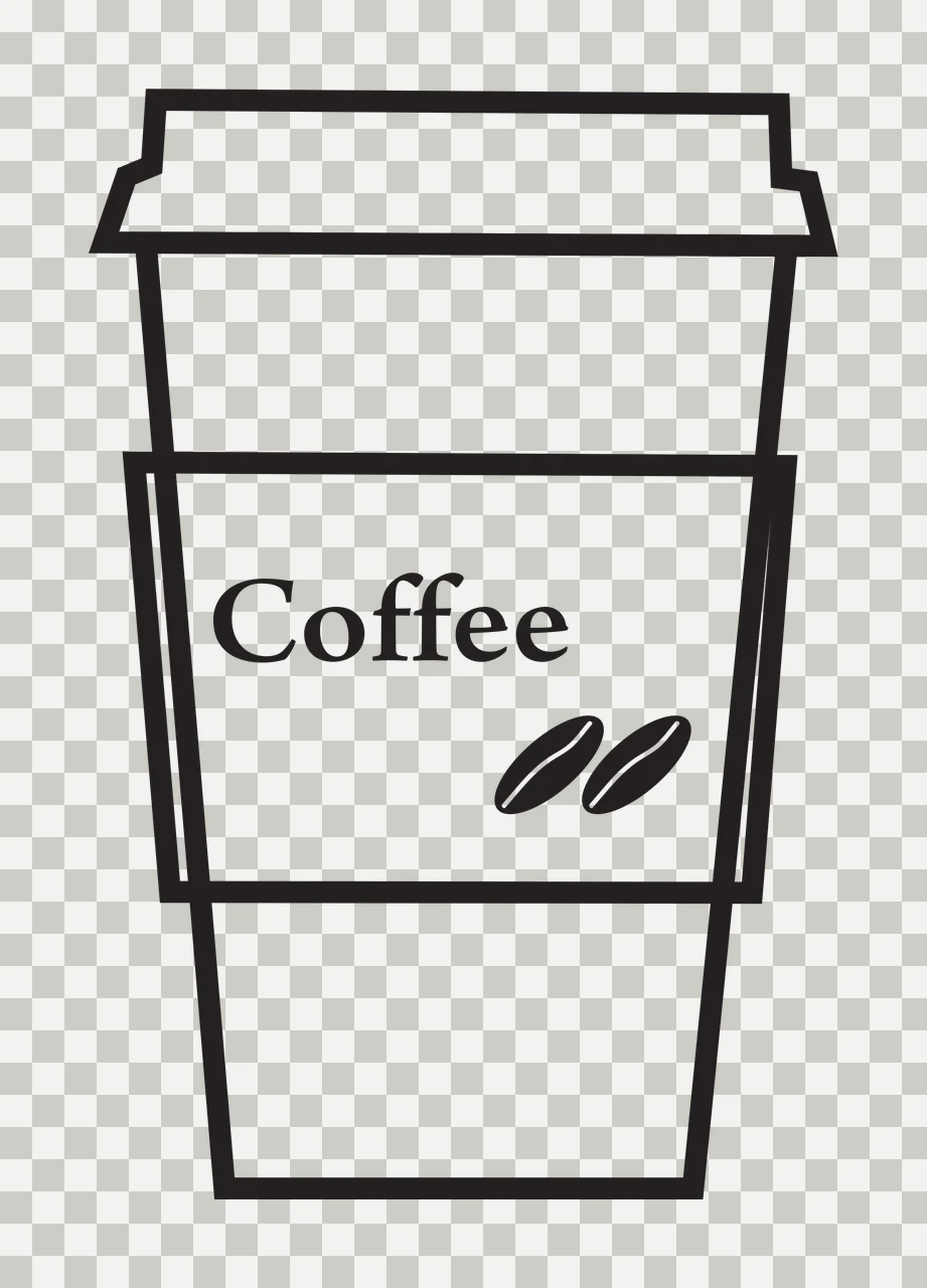 Coffee To-go coffee cup design with lid, label, text 'Coffee' and two coffee beans in black and white transparency and detail preview thumbnail