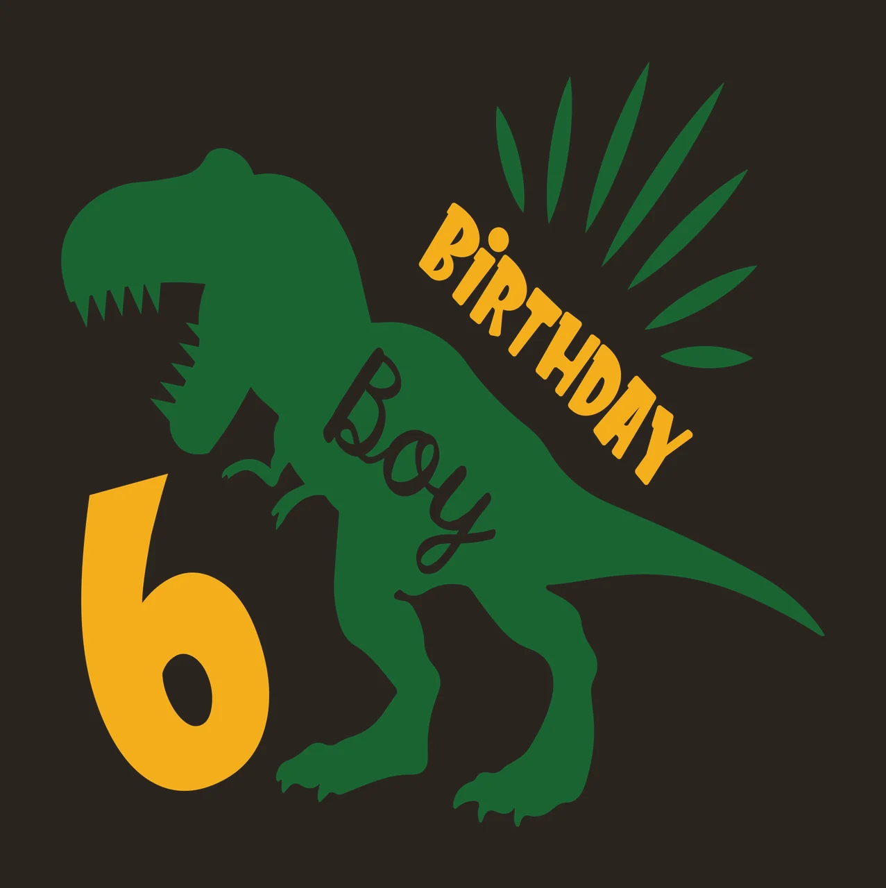 Birthday Boy Dinosaur Number Six Graphic sunburst rays lettering contrast preview thumbnail