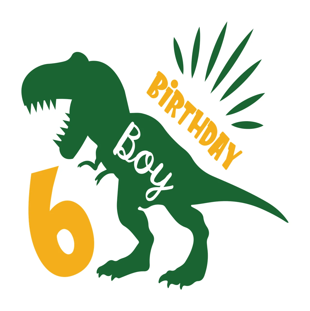 Birthday Boy Dinosaur Number Six Graphic sunburst rays lettering