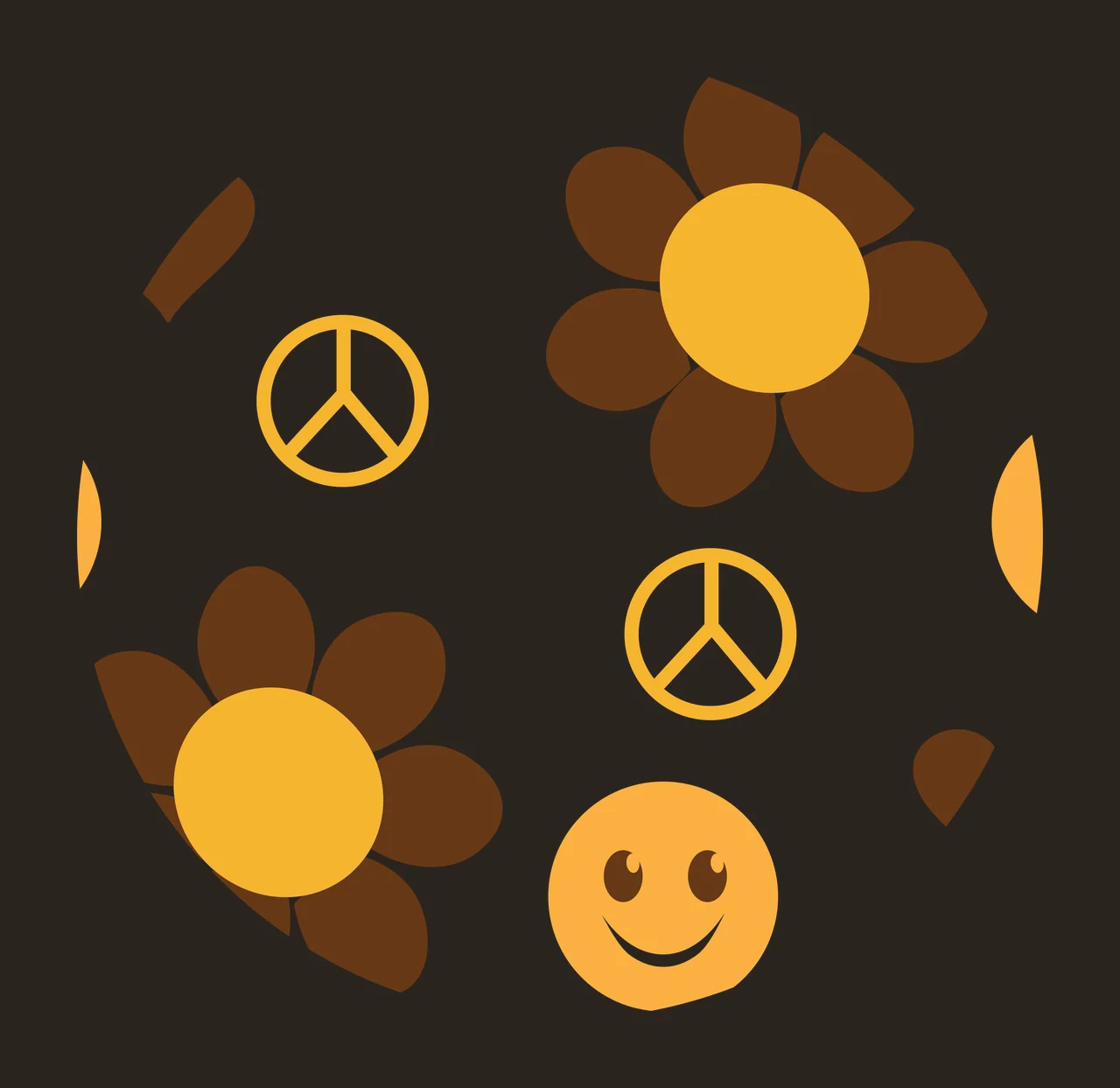Keychain Retro Floral And Smile Pattern circle flower peace sign contrast preview thumbnail